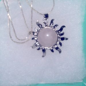 Boho hippie Rose Quartz Crystal Sun Sterling Silver Necklace 30”